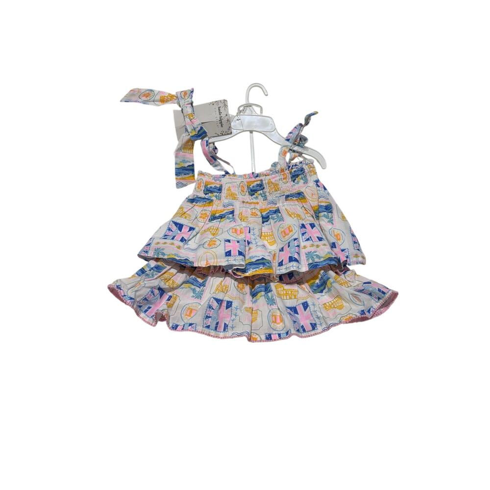 Haute Hippie 7/8 tank skirt set all cotton bright summer travel print w/bow nwt